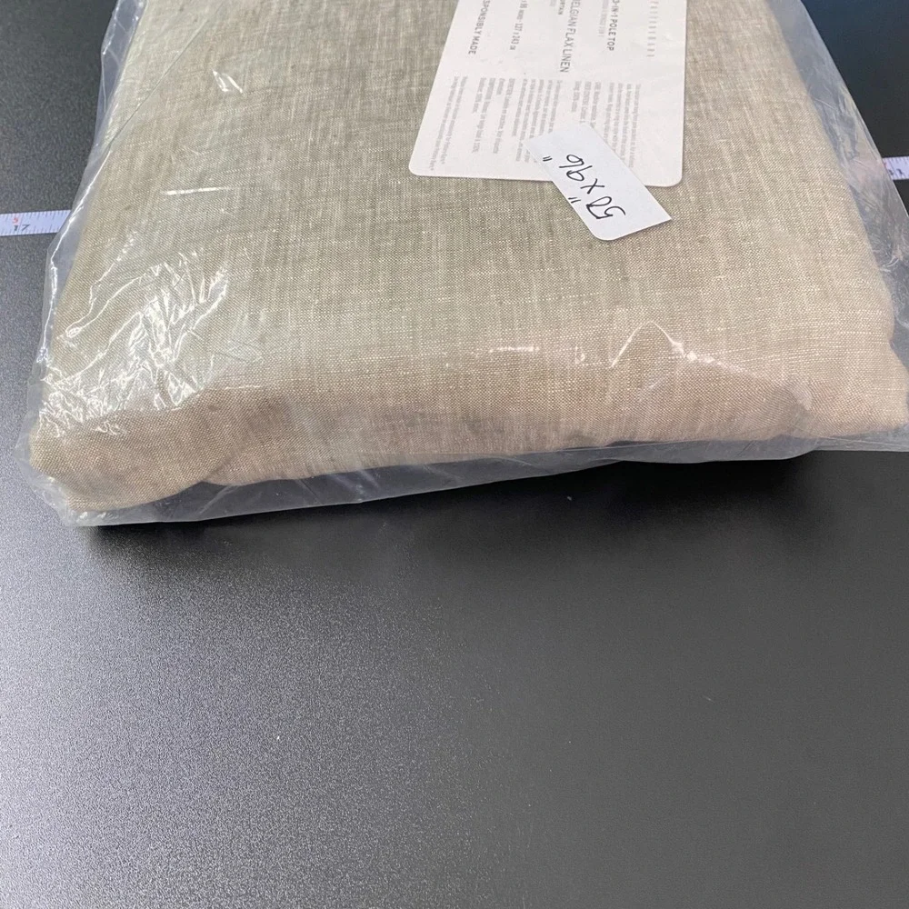 Pottery Barn Belgian Flax Linen Curtain Panel  50x96 Green Beige 3-in-1 Pole Top